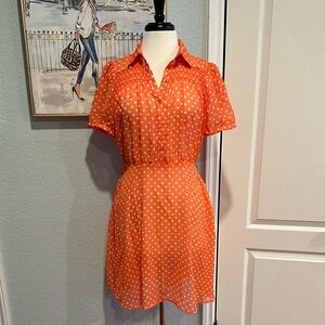 Robert Louis Sz Medium Coral & White Polka Dot Mini Dress • NWT!